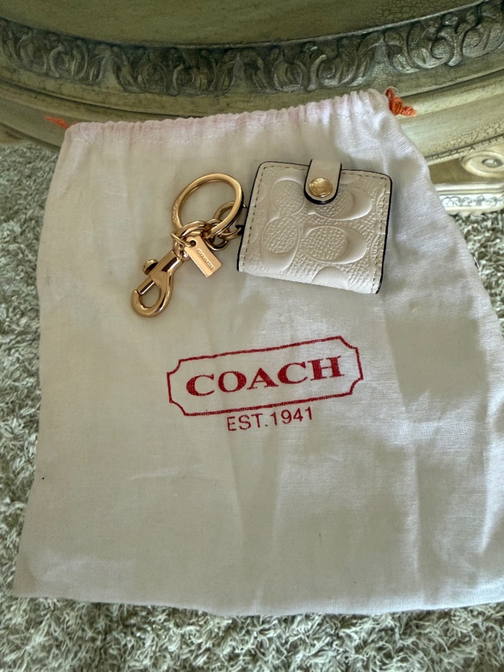 Coach Signature C Photo Book Bag Charm Keychain in Signature Canvas Chalk